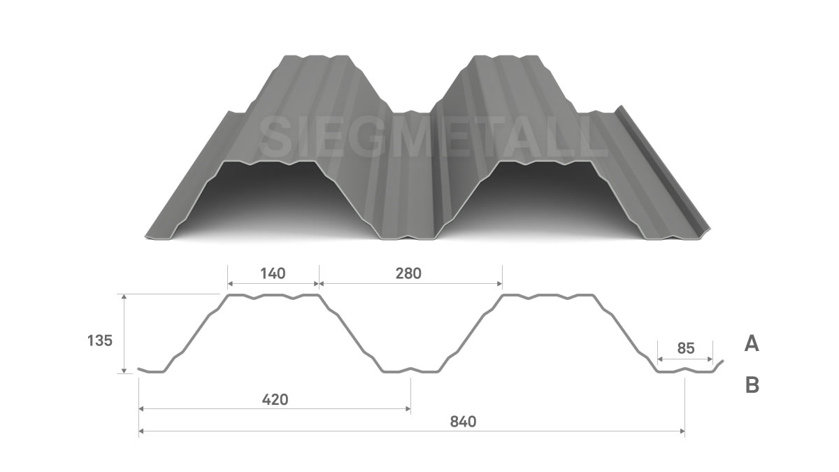 Siegmetall Trapezblech S135-420 RAL 9006 positiv