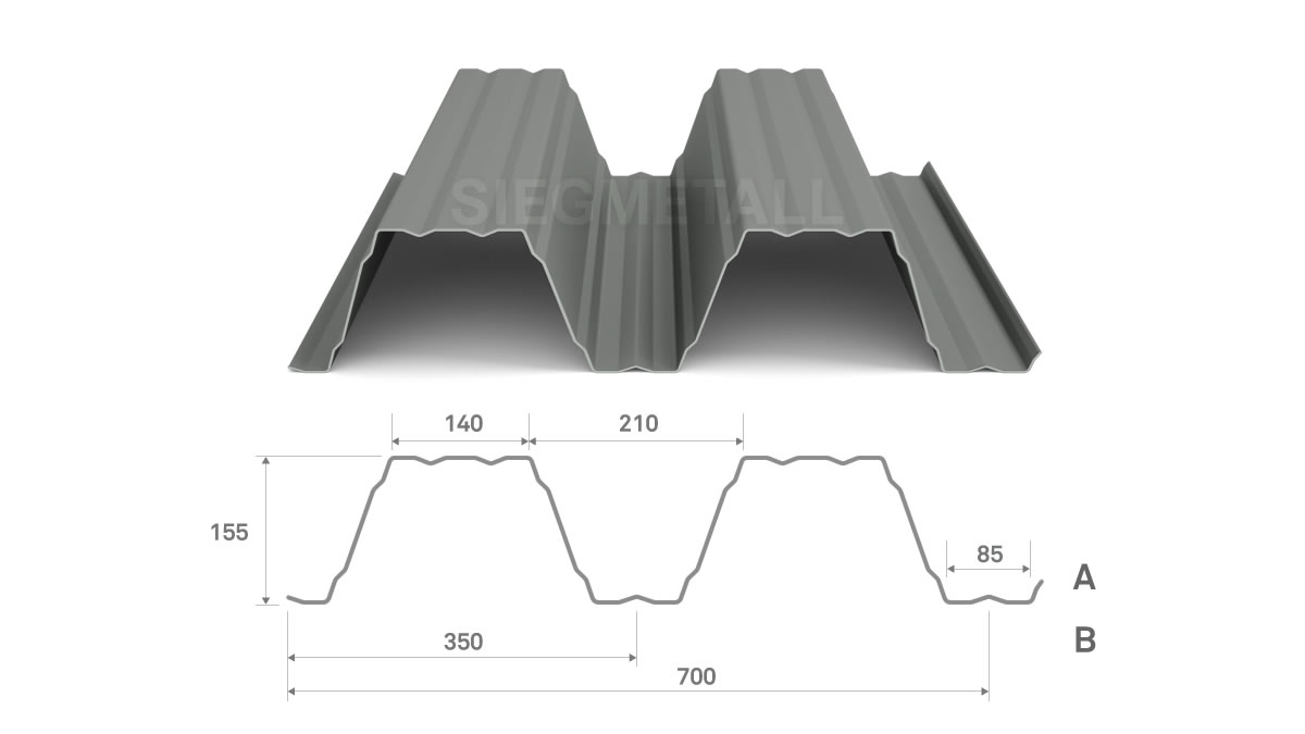  Siegmetall Trapezblech S158-350 RAL 9006 positiv