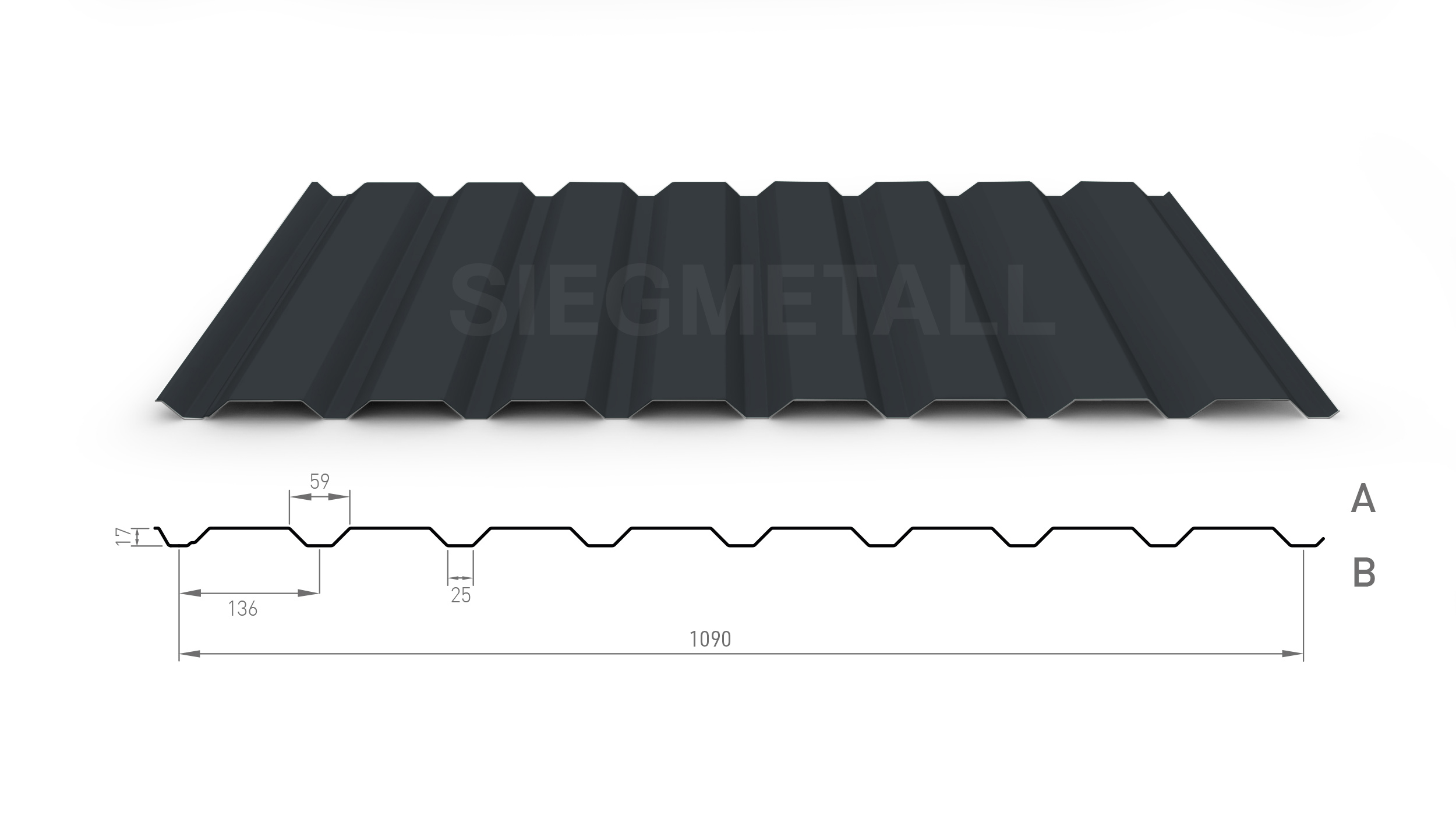 Siegmetall Trapezblech S17-136 RAL 7016 positiv