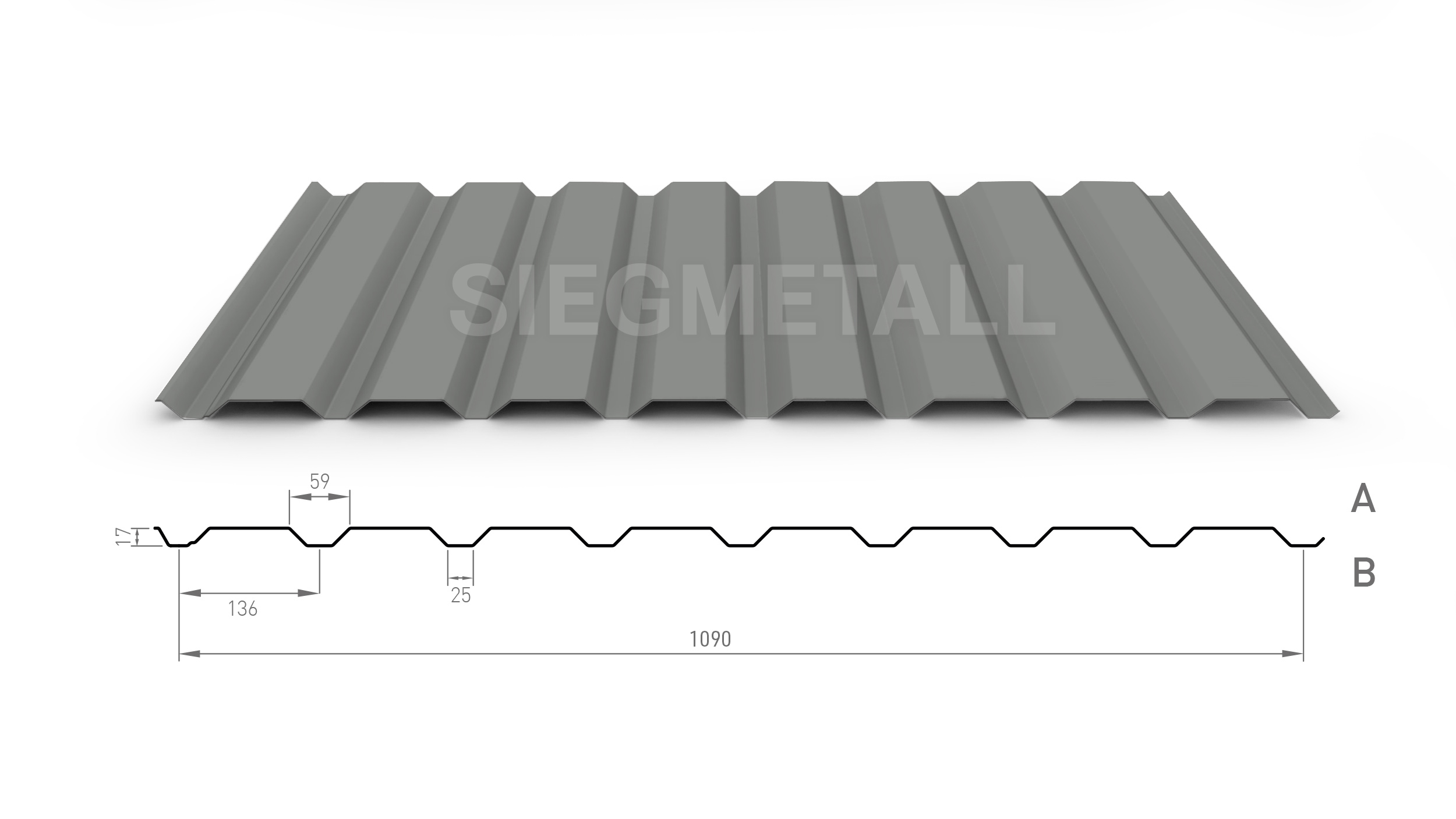 Siegmetall Trapezblech S17-136 RAL 9006 positiv