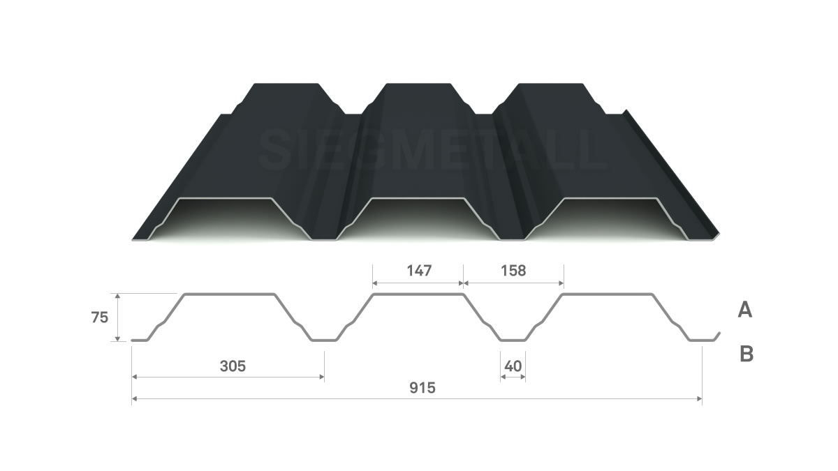 Siegmetall Trapezblech S75-305 RAL 7016 positiv