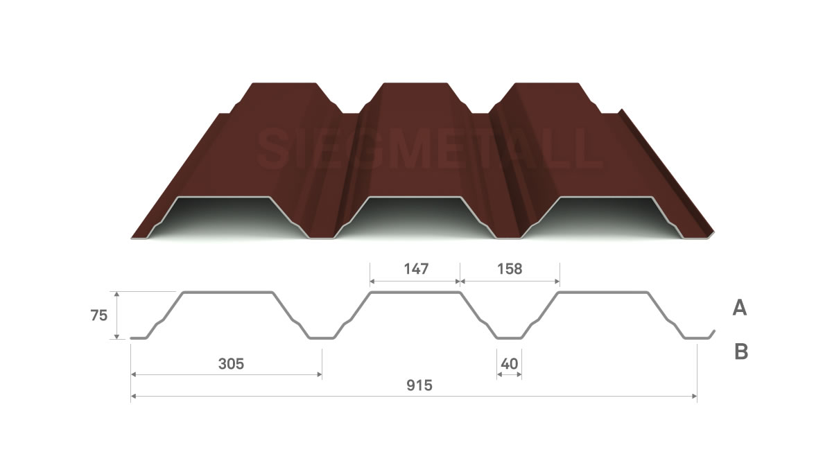 Siegmetall Trapezblech S75-305 RAL 8012 positiv