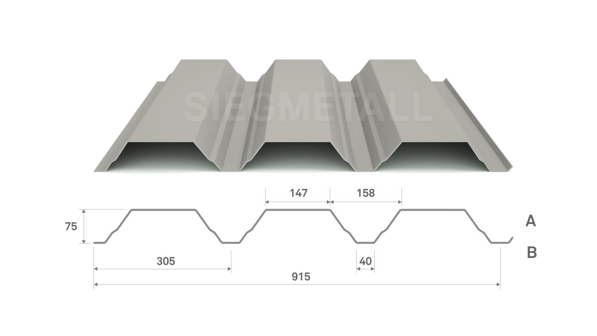 Siegmetall Trapezblech S75-305 RAL 9002 positiv