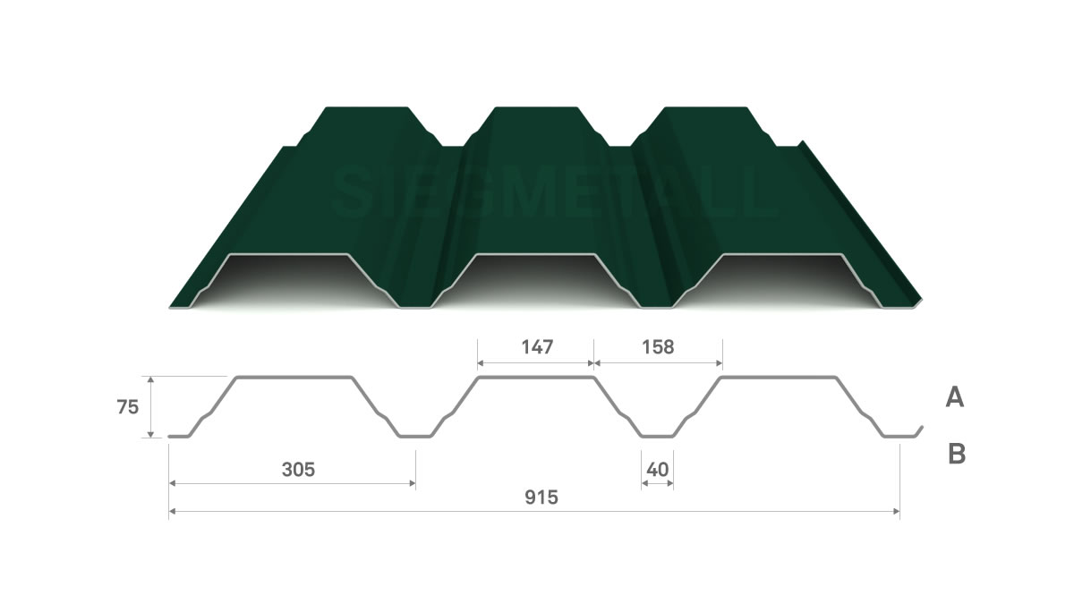 Siegmetall Trapezblech S75-305 RAL 6005 positiv
