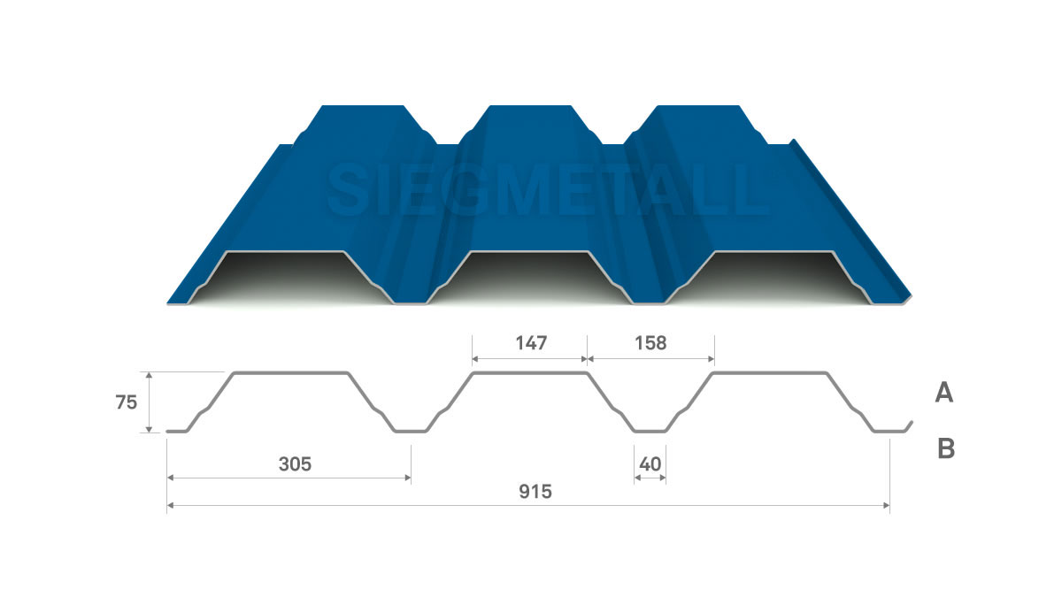 Siegmetall Trapezblech S75-305 RAL 5010 positiv