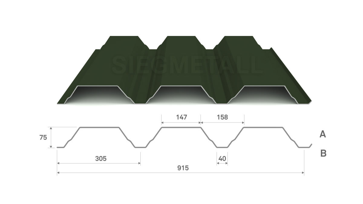 Siegmetall Trapezblech S75-305 RAL 6020 positiv