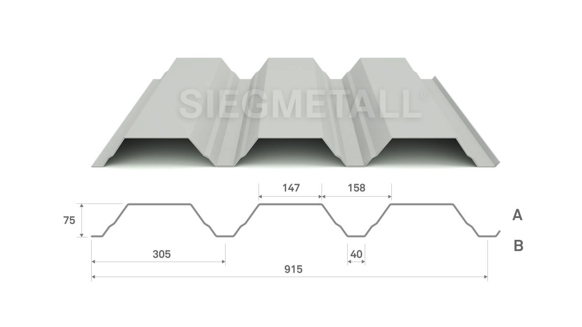 Siegmetall Trapezblech S75-305 RAL 7035 positiv