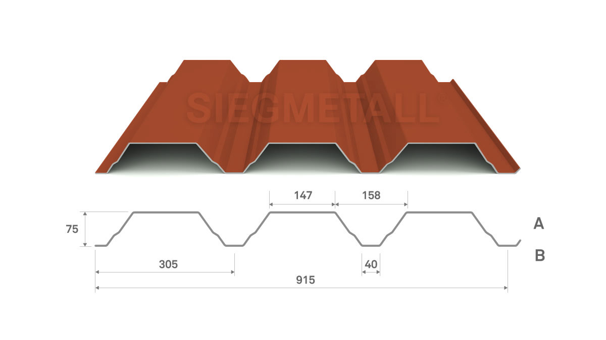 Siegmetall Trapezblech S75-305 RAL 8004 positiv
