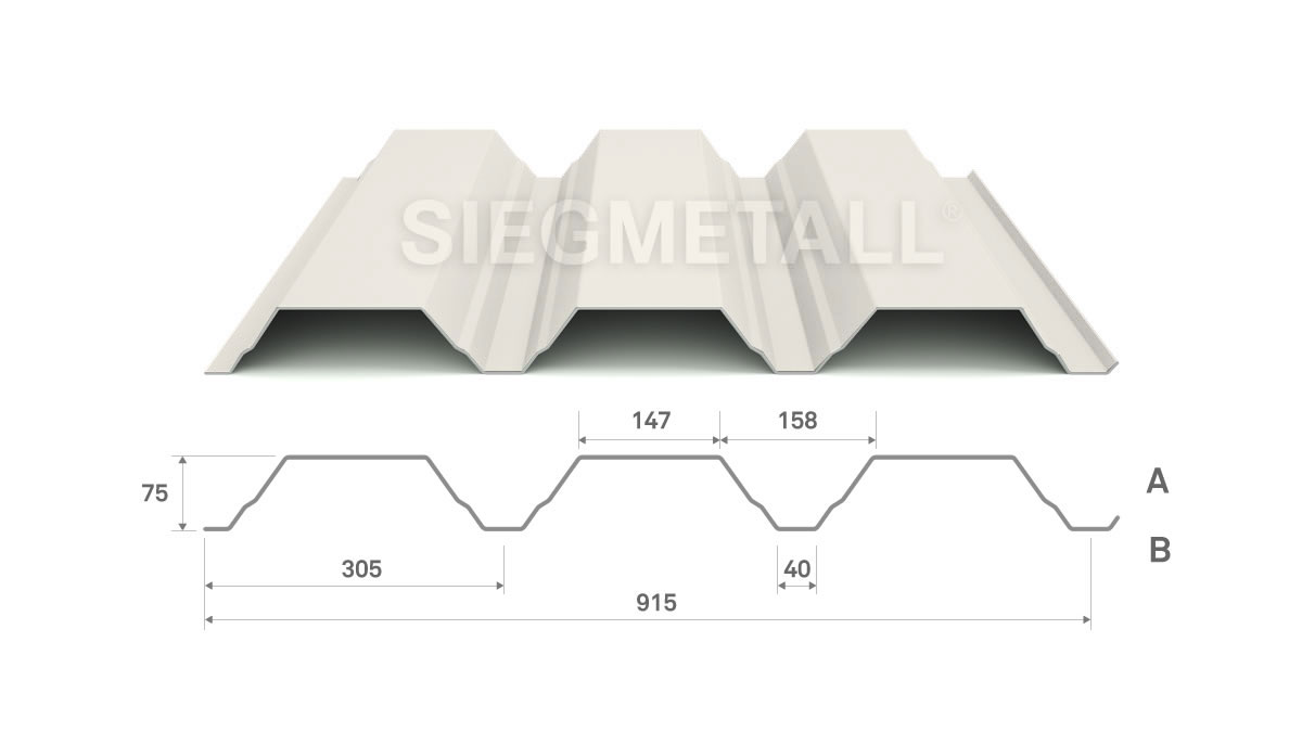 Siegmetall Trapezblech S75-305 RAL 9010 positiv
